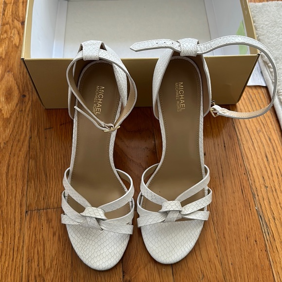 Michael Kors Brinkley Ankle Strap Embossed Leather Heeled Shoe - Picture 1 of 3